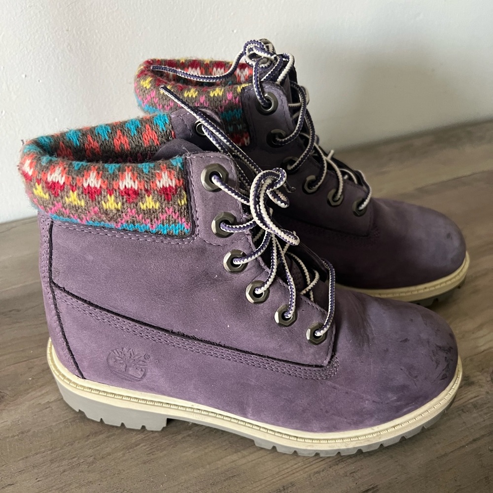Grade School Timberlands sz 3.5 Purple water proof